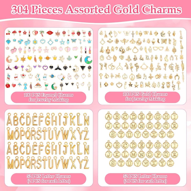 Flasoo 304Pcs Gold Charms for Jewelry Making, Assorted Bracelet Letter Charms for DIY Jewelry Making Necklace Bracelet, Keychains and Crafts - Image 2